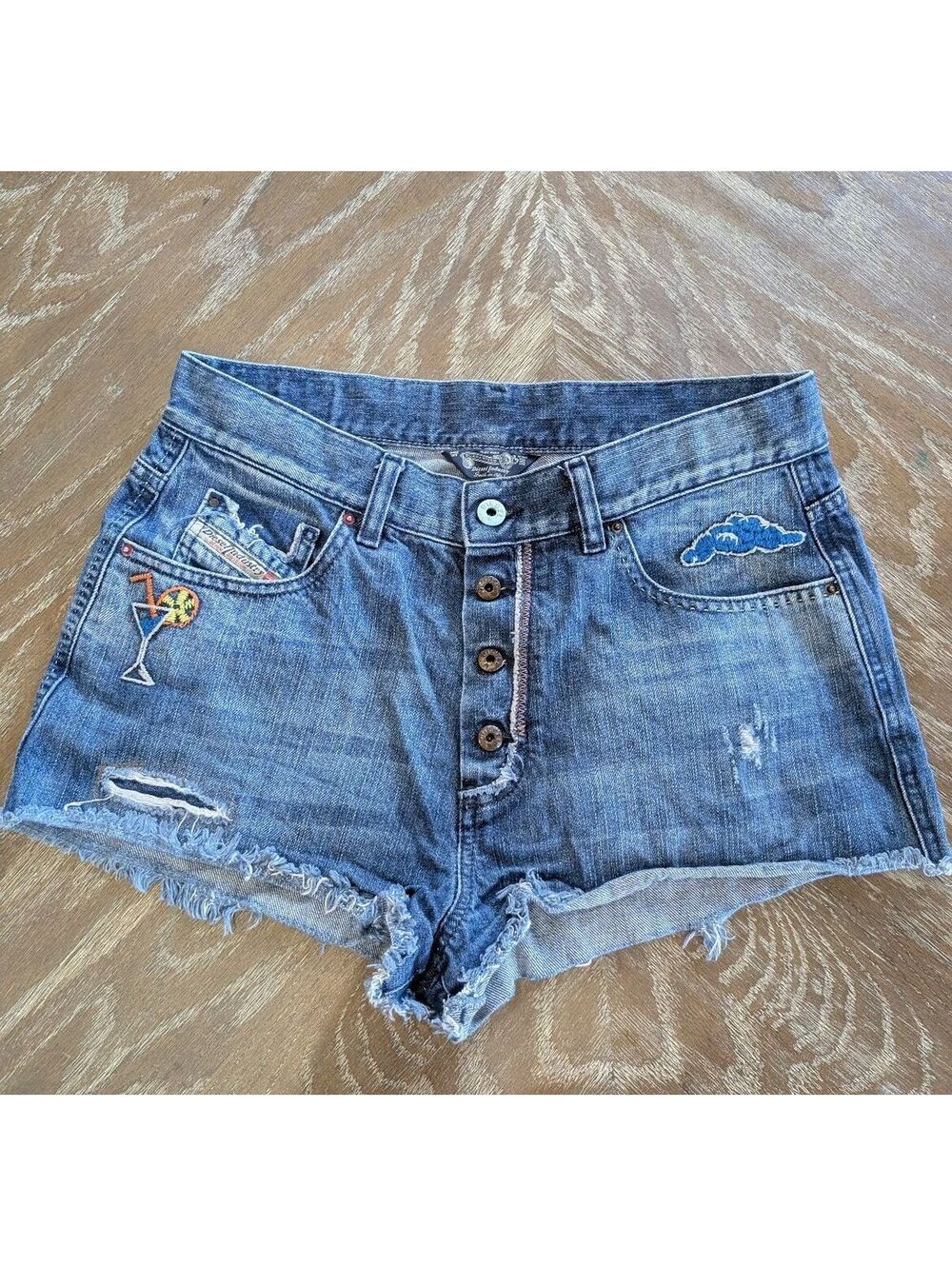 Vintage Diesel Y2K 2004 Embroidered Distressed Denim Shorts